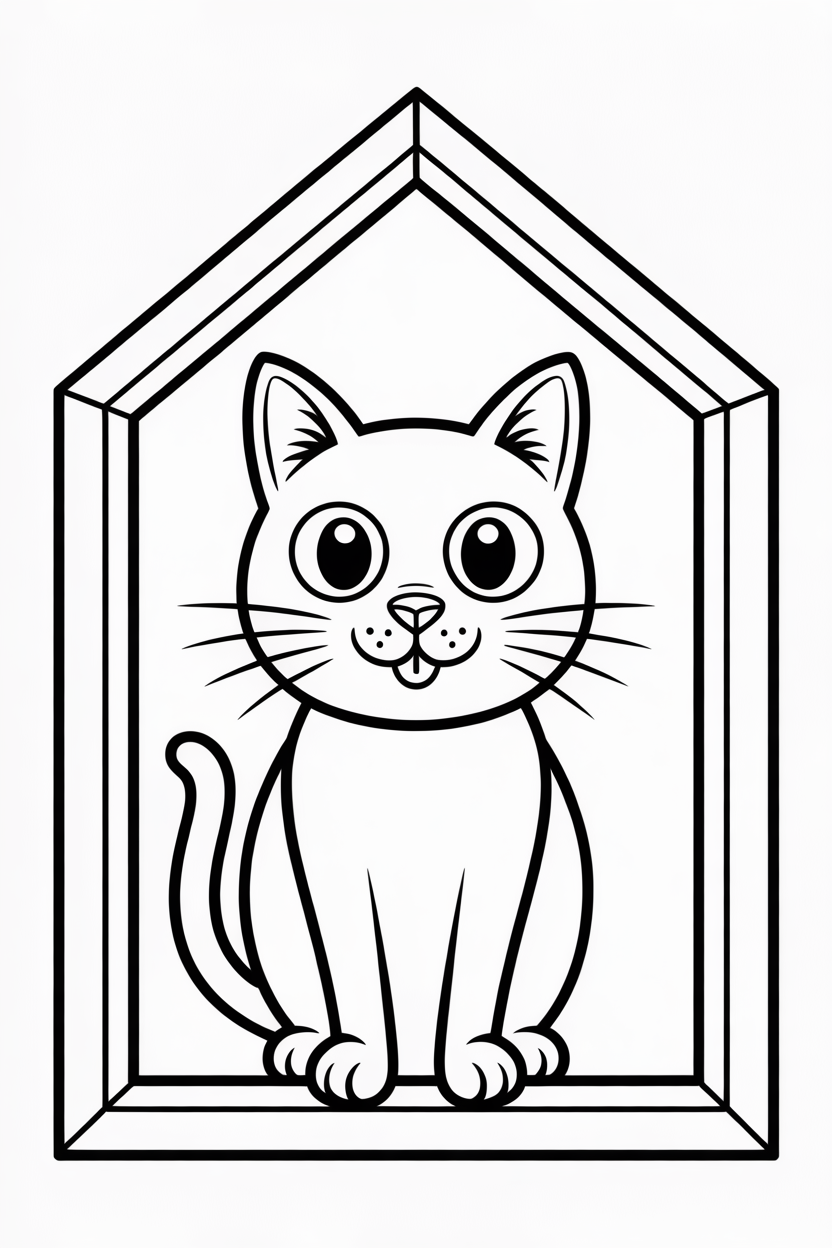 Halloween Cat in Haunted House Window Coloring Page